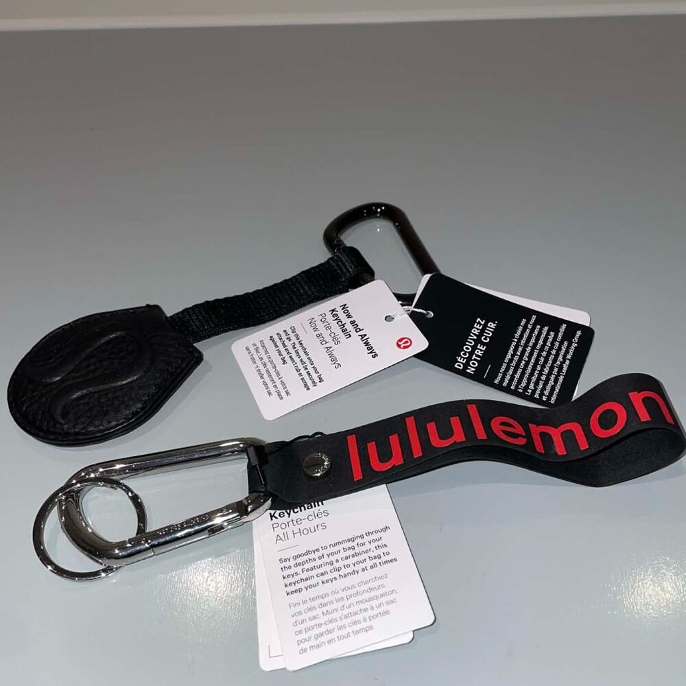LOT OF 2 Lululemon Keychains –NWT Lululemon Now and Always Leather & All Hours